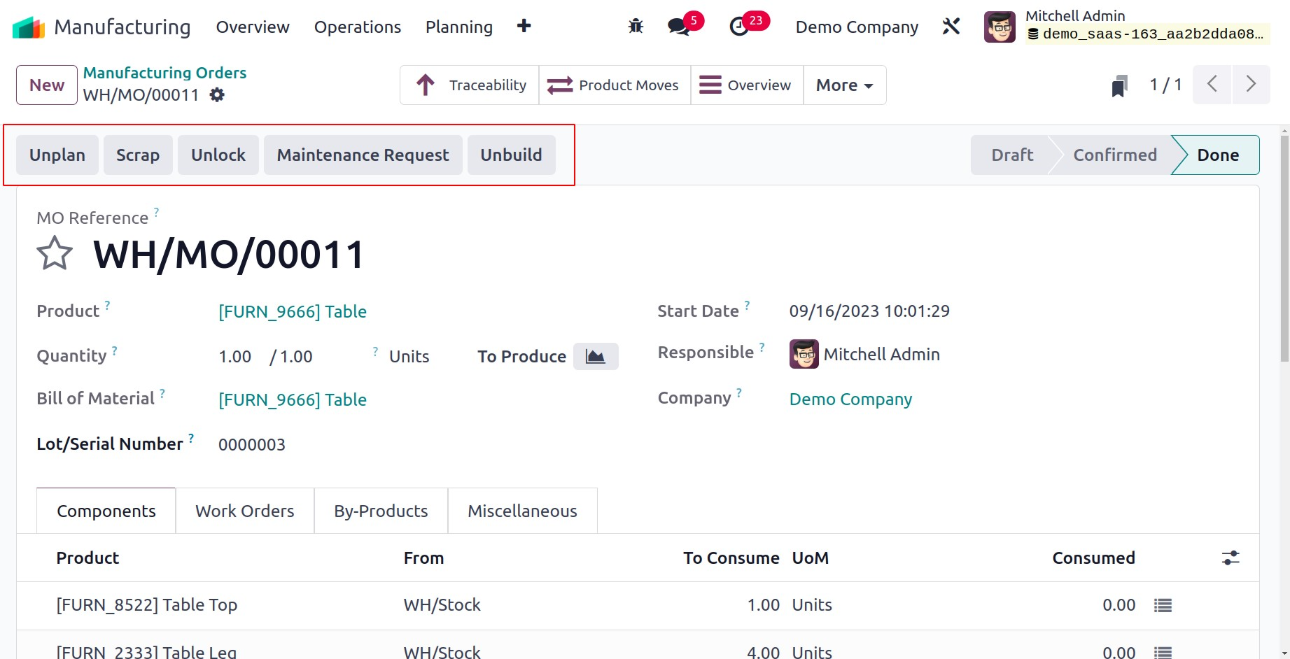 Odoo Manufacturing Orders