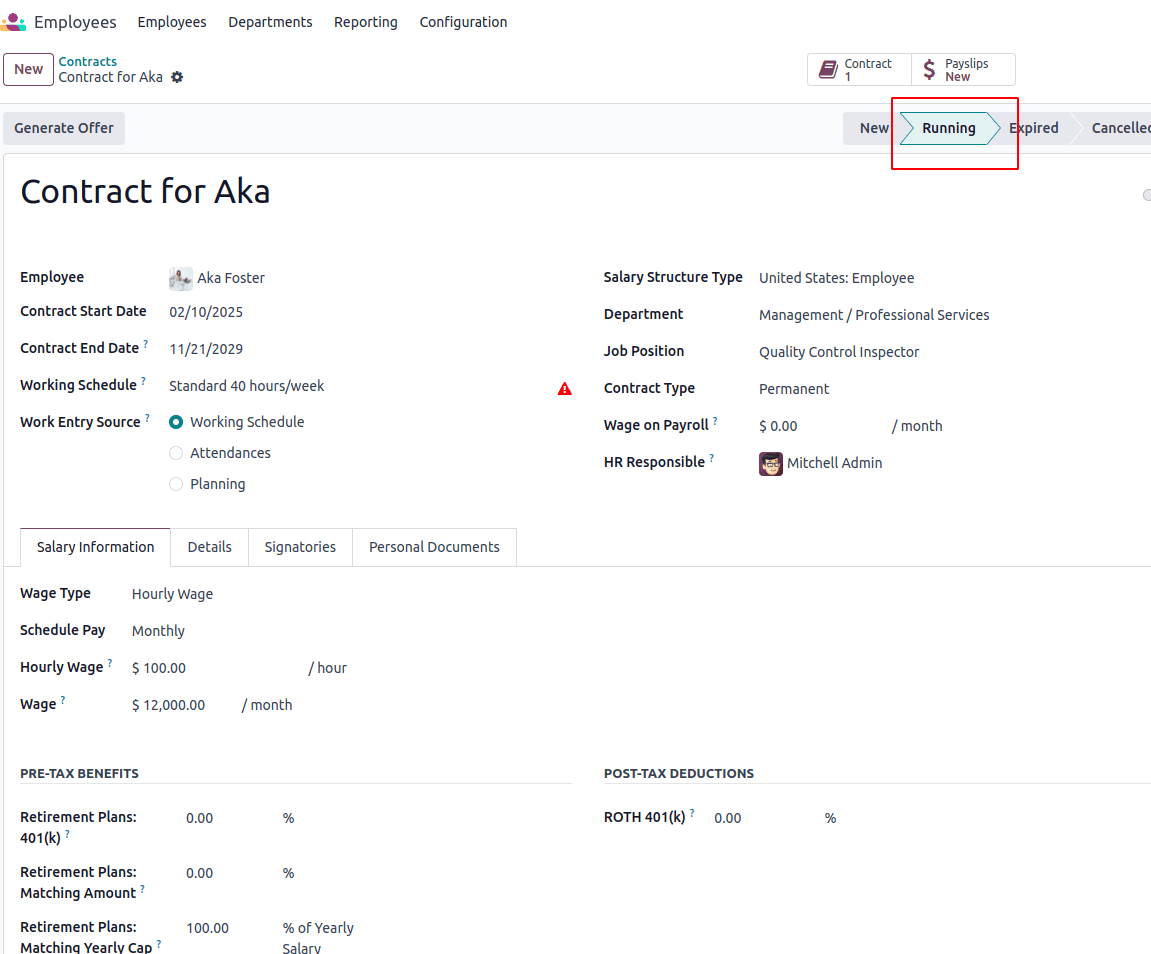 Odoo Payroll Contracts & Salary Structures