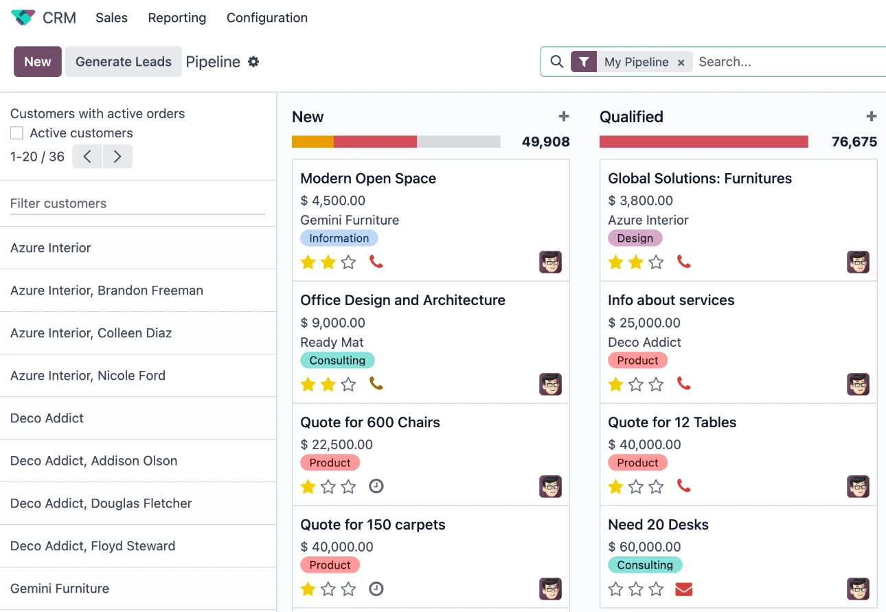 Odoo CRM Opportunity Pipeline