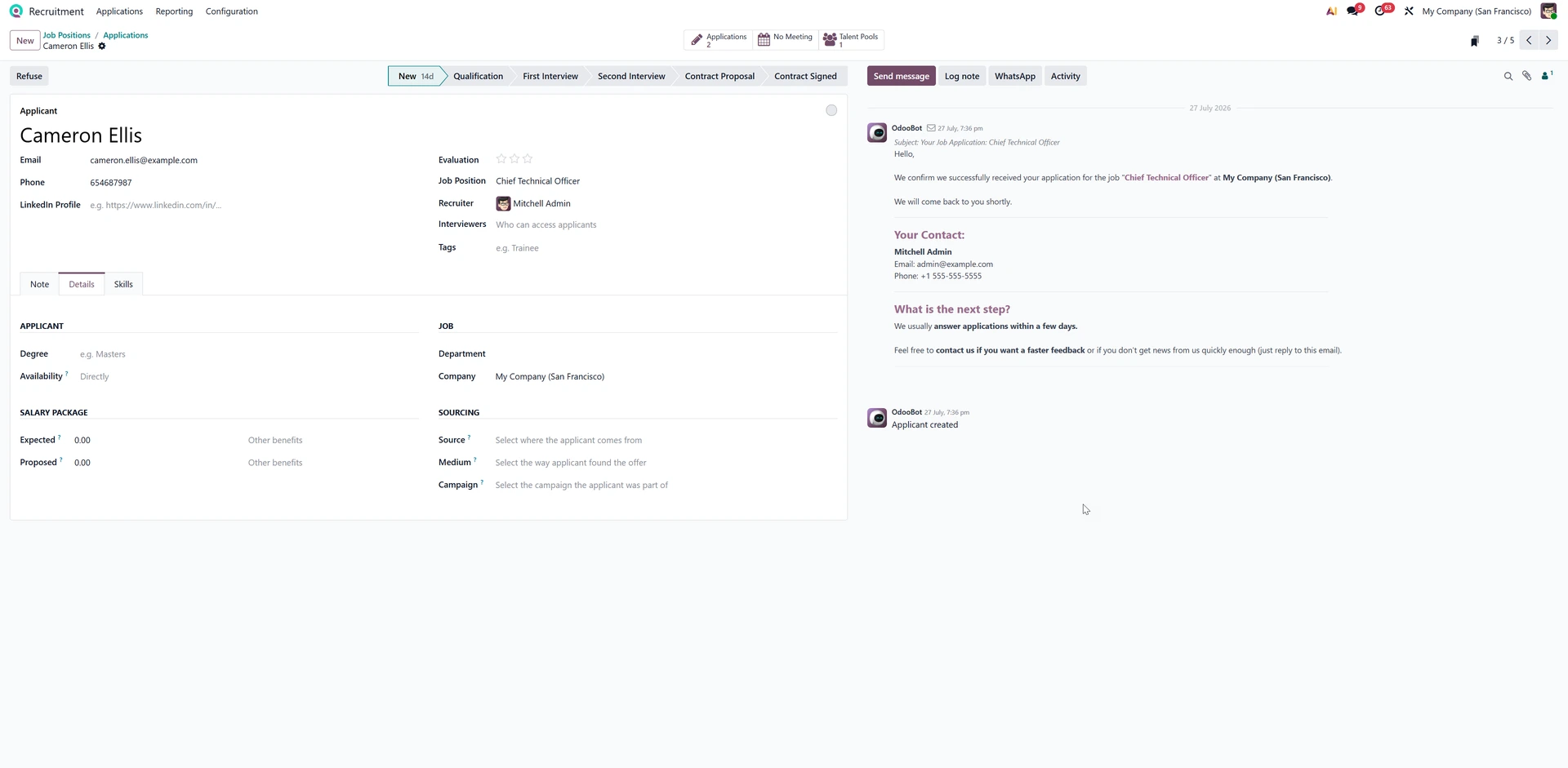 Odoo Recruitment Application Review
