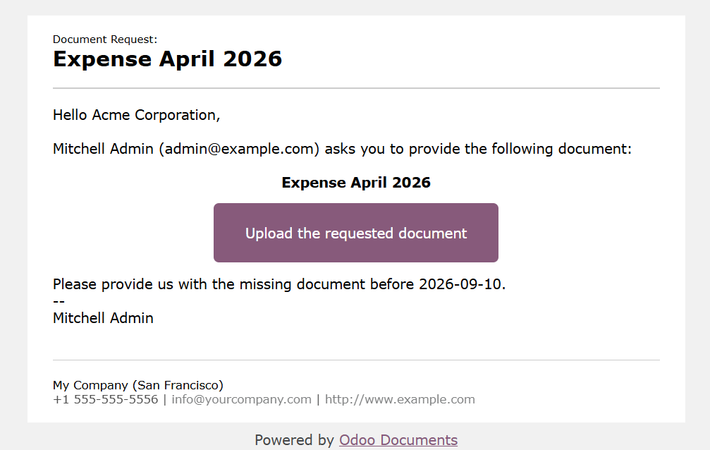Odoo Documents Collect Request Email
