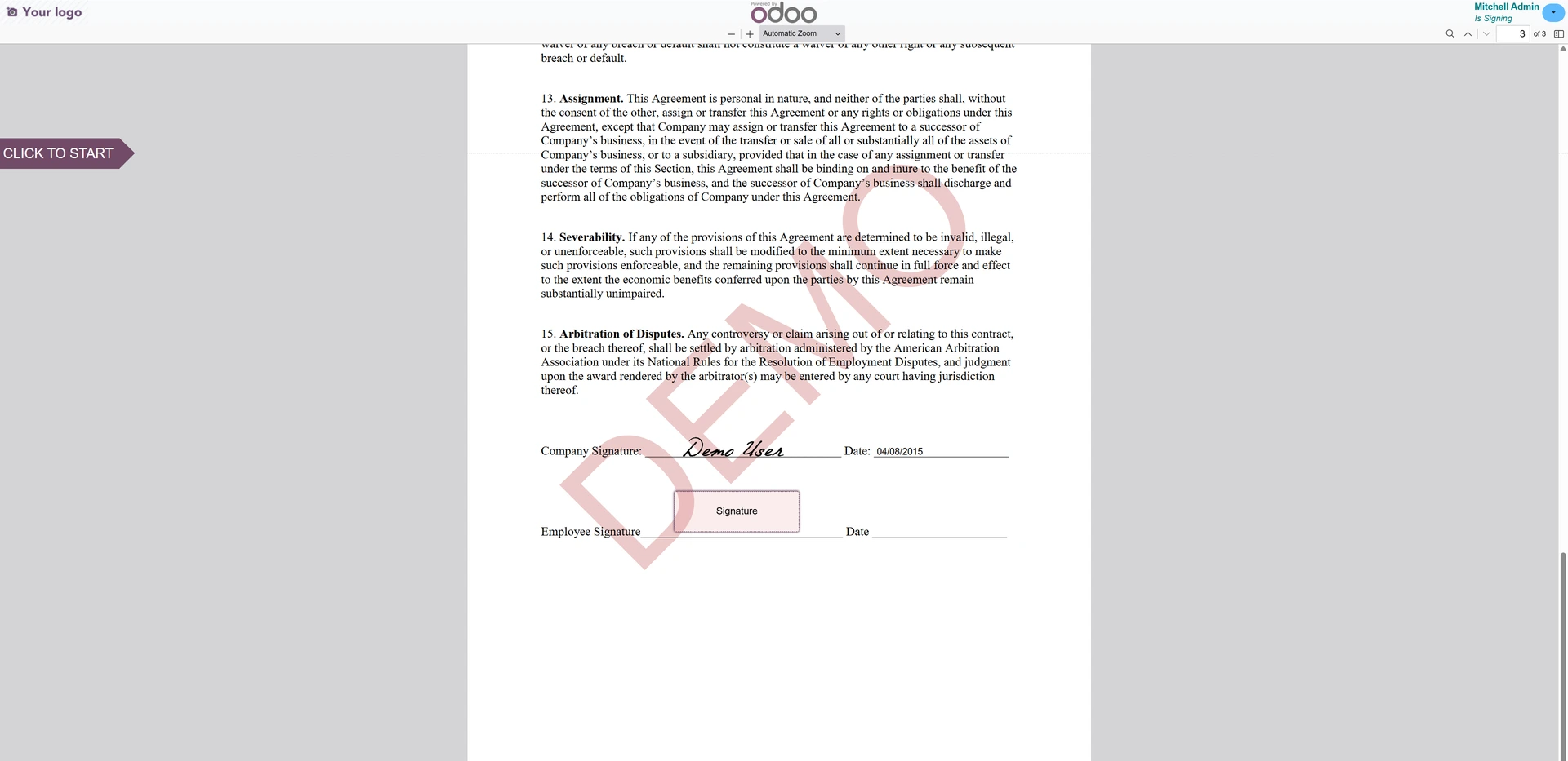 Odoo Signing Interface
