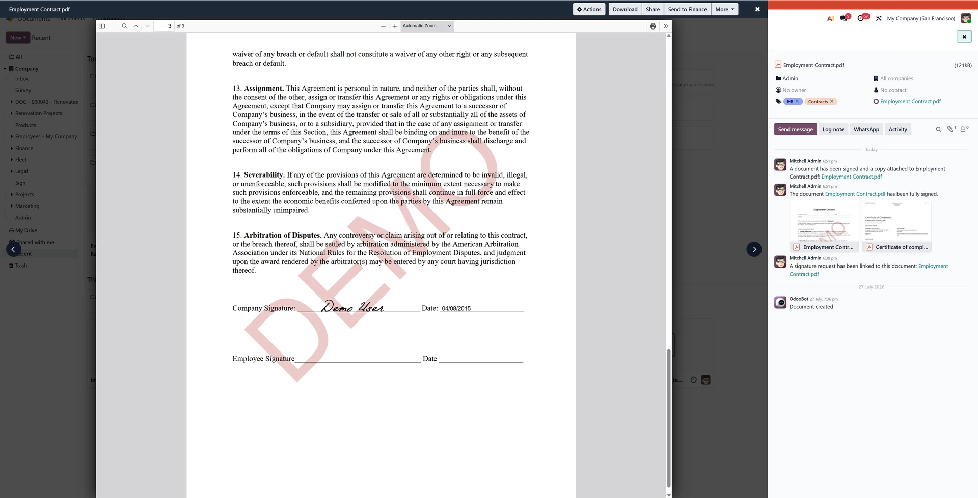 Odoo Sign Log