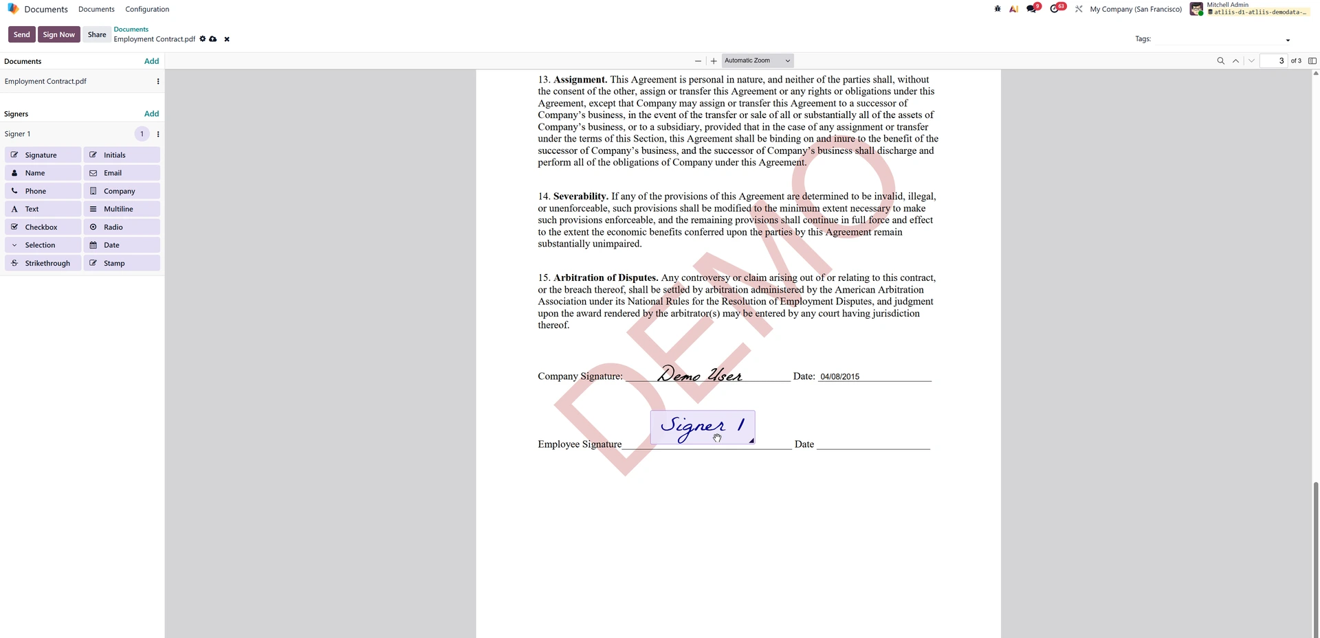 Odoo Sign Document Preparation