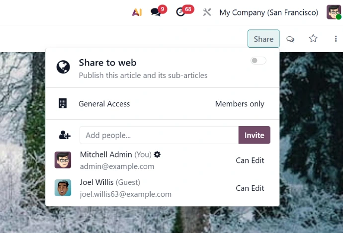 Odoo Knowledge Manage Permissions