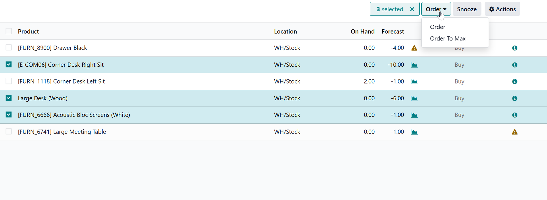 Odoo Replenishment Bulk Actions