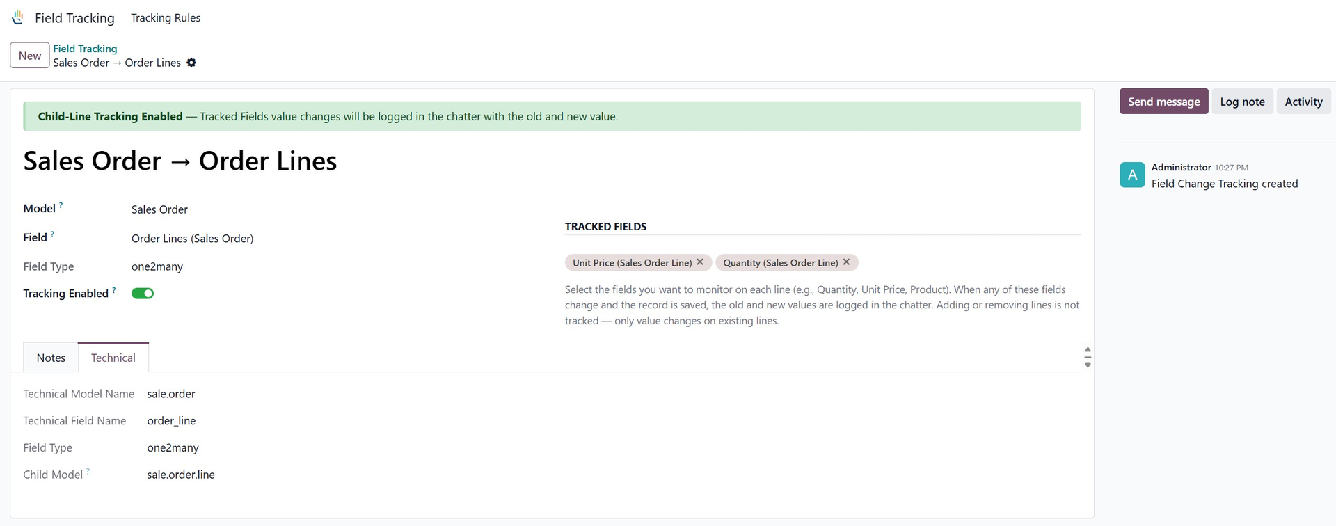 Configure One2Many Line Tracking
